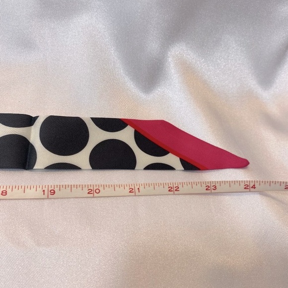 Kate Spade New York Silk Twilly Scarf,Black&White Polka Dots with Pink Edge-NEW - Picture 4 of 8